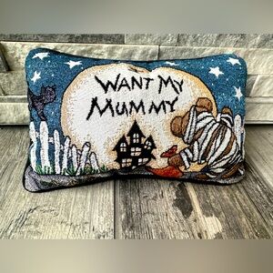 Vintage Halloween Fall Tapestry Accent  Small  Decor Pillow Cat  Mummy 12”-7”